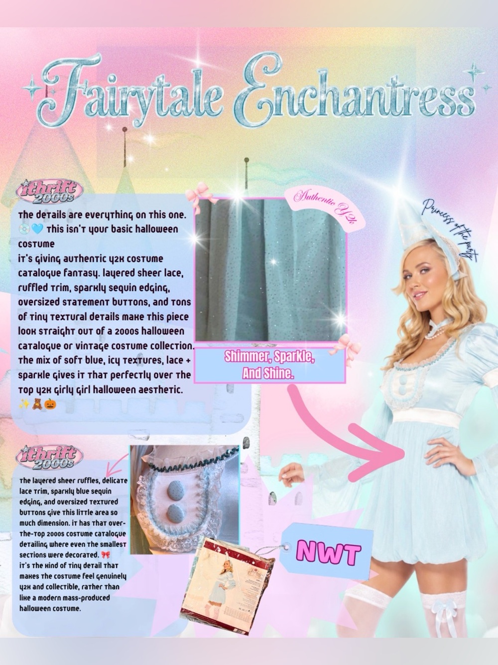 DEADSTOCK NWT Y2K HALLOWEEN blue sparkly Renaissance princess